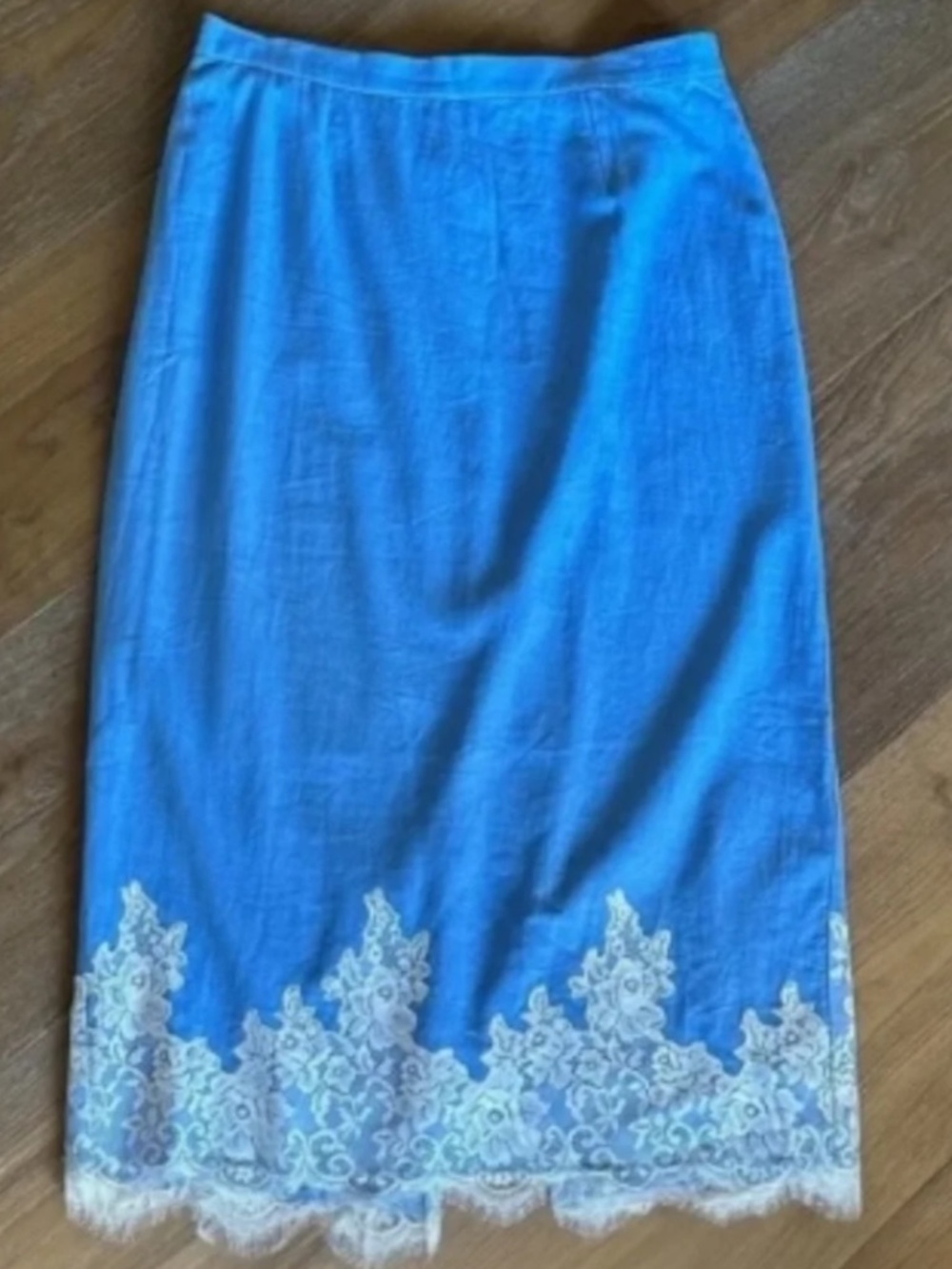 WAYF Pippa Lace Trim Linen Blend Midi Skirt XL Blue - Picture 5 of 11